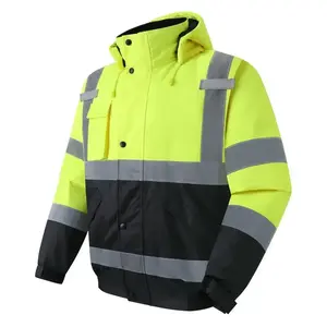 High Visibility Reflective Jackets for Men, Waterproof Safety Jacket with Pockets, Hi Vis Yellow Coats with Black Bottom, Mens Work Construction Coats for Cold WeatherGift