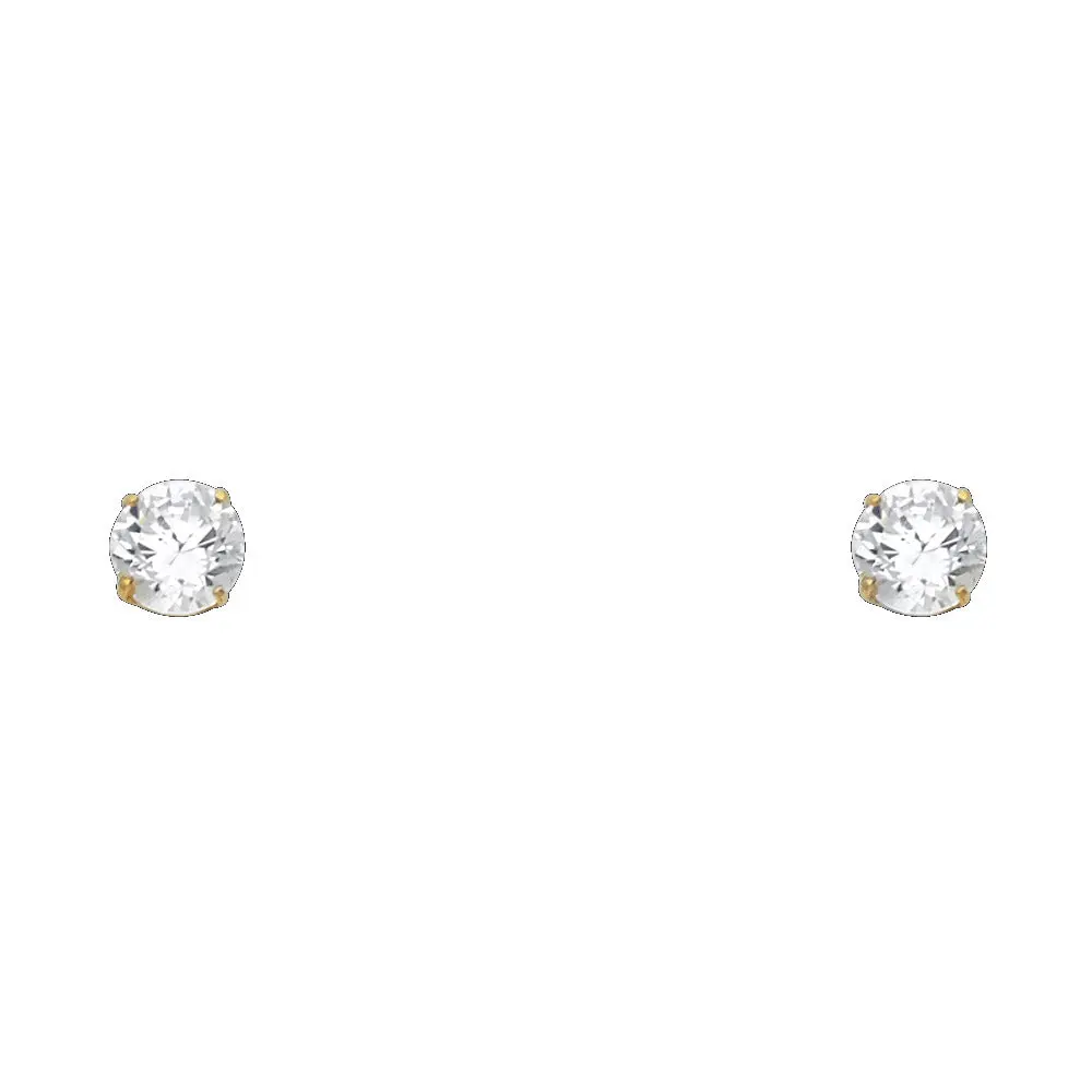 14K Gold 5MM Round CZ Earrings