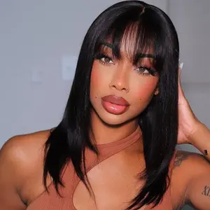 [New IN] West Kiss Glueless Bang Wigs LayerCut Straight 7x5 Lace Closure Bob Wig With Bangs Pre Cut Pre Plucked Human Hair Ready To Go Wig