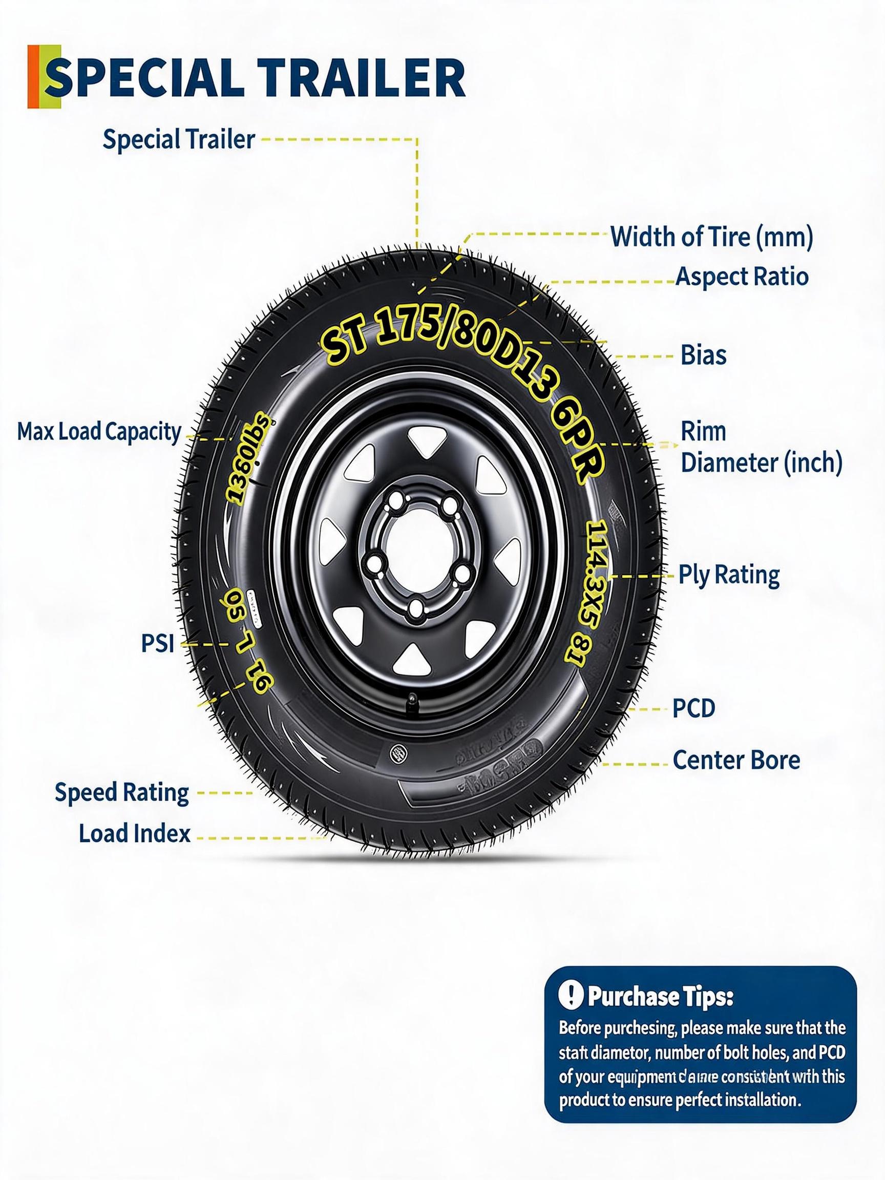 New Upgraded Garvee 2-Pack ST175/80D13 Trailer Tires with Rims, 5 Lug on 4.5" Bolt Pattern, 6PR Load Range C, Black 13" Spoke Wheel, Heavy Duty 175 80 13 Trailer Tires Rims for Utility, Boat, Camper, Cargo Trailer