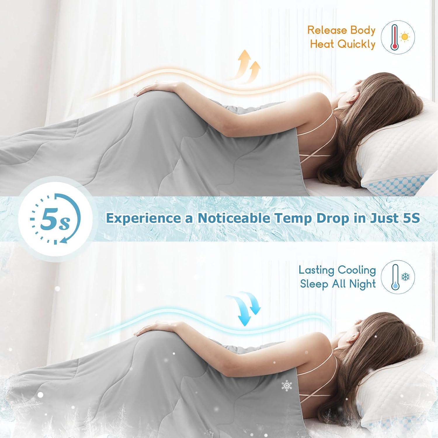 【Summer Sales】Queen Size Cooling Bed Comforter Set, Upgraded Double-Sided Q-MAX 0.45+ - Breathable, Lightweight for Hot Sleepers, Gray, 90x90 in