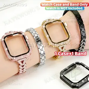 KAYKWONG'S 2-in-1 Set, Smart Watch Accessories, Includes Zircon Zinc Alloy Watch Strap and Rhinestone Watch Case, Detachable Band Slim 14mm Width, for Iwatch Series 11/10/9/8/7/se/6/5/4/3/2/1, 49mm 46mm 45mm 44mm 42mm 41mm 40mm 38mm, Gift for Holidays