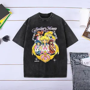 Kawaii Sailor Moon Retro Washed Couple Matching Short Sleeve Tee