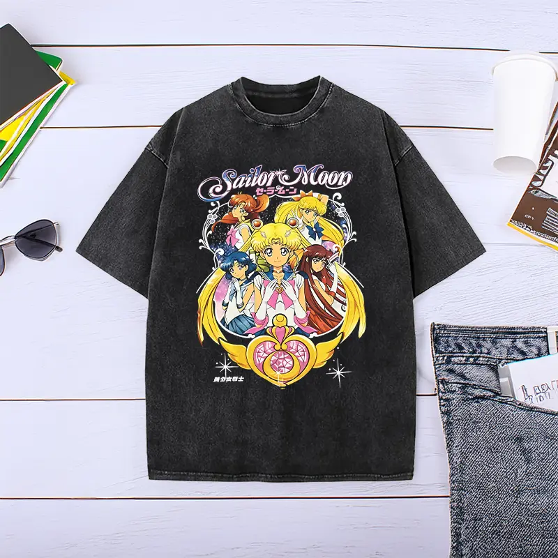 Kawaii Sailor Moon Retro Washed Couple Matching Short Sleeve Tee