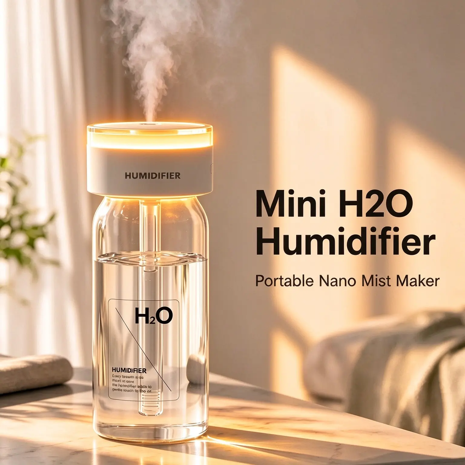 Portable Cool Mist Humidifier & Aromatherapy Diffuser with USB Power 3 Mist Modes & LED Night Light Suitable for Home, Office, Bedroom, Car - Mini Desktop Unit, USB-Powered for Evaporative Humidifier, Diffuser for Essential Oils Device