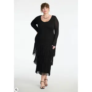 ELOQUII Women's Fringe Dress With Sleeves