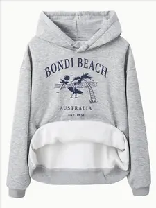 Women's Casual Graphic Hoodie with Australian Surf Pattern, Loose Fit, Thick Fabric, Fall & Winter Wear