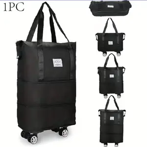 Large Capacity Foldable Travel Storage Bag, Durable Nylon, Multi-Purpose Handle, Wheels, Outdoor Travel, Fits Aircraft Overhead Bin