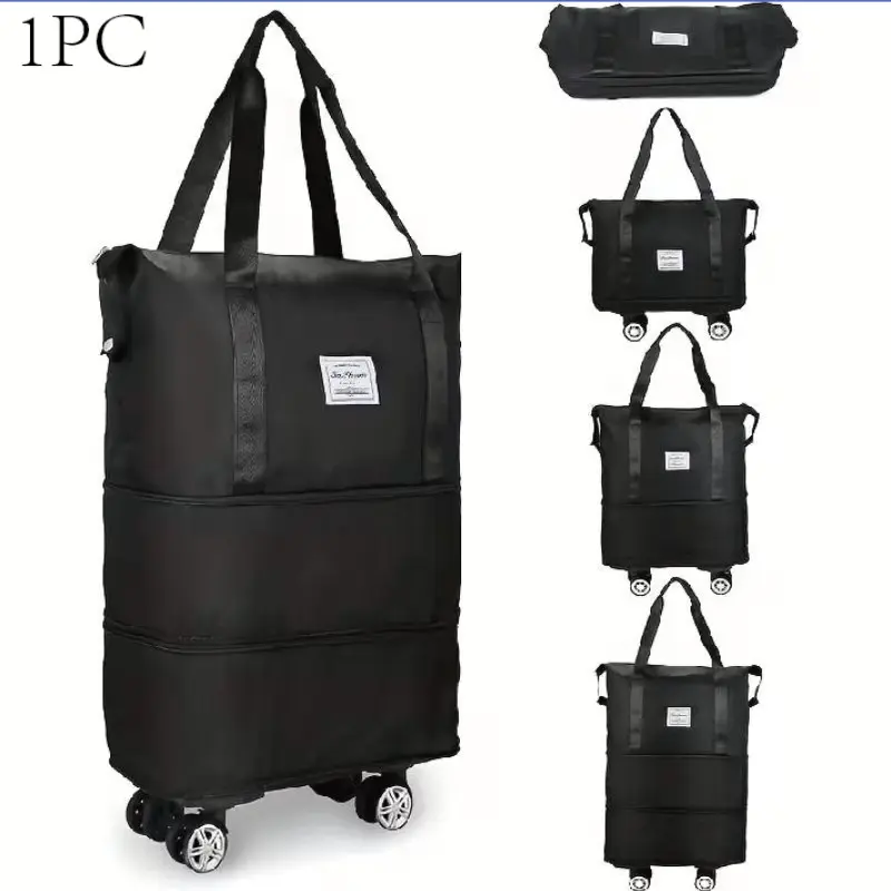 Large Capacity Foldable Travel Storage Bag, Multifunctional Travel Bag, Versatile Travel Bag, Durable Nylon, Multi-Purpose Handle, Wheels, Outdoor Travel, Fits Aircraft Overhead Bin, Durable Folding Bag