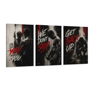 3PCS Boxing Motivation Canvas Wall Art Set - It's Just You Against You, We Don't Stop, Get Back Up Quote Posters, Grunge Black & Red Gym Decor, Inspirational Fighter Art for Home Gym & Man Cave, Perfect Gift for Fitness & Boxing Enthusi