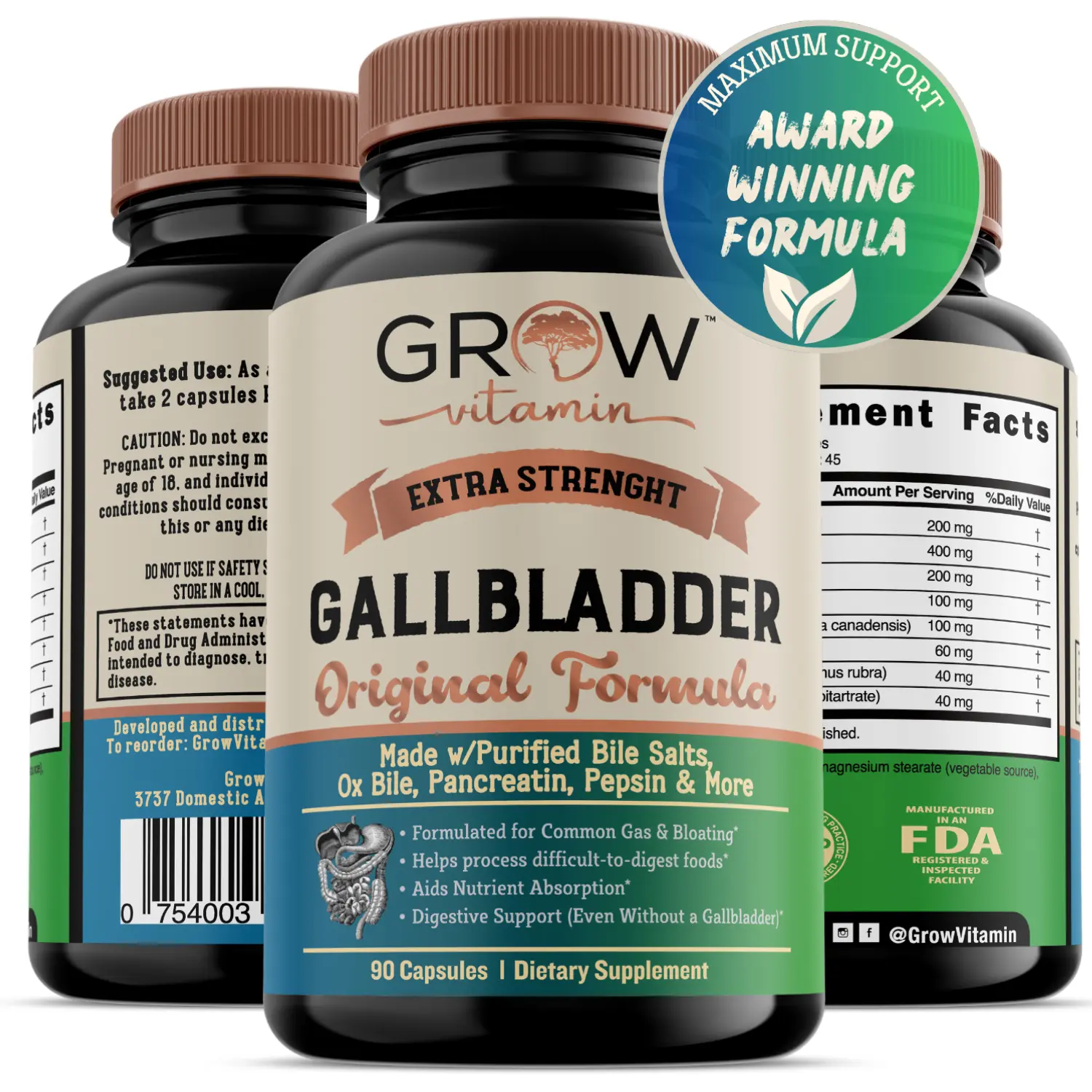 Original Gallbladder Formula Dietary Supplement with Enzymes, Vitamin for Healthcare Support to Reduce Bloating, Indigestion & Abdominal Discomfort