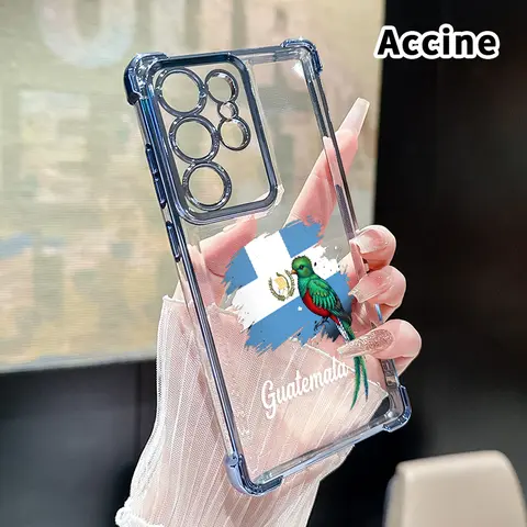 Soft Transparent Silicone Smartphone Case - Guatemalan Quetzal Pride Pattern, Electroplated, Shockproof, Anti-Slip Surface, Lightweight Casing for Samsung Galaxy S22+, S23 Ultra, S24+, S25, S26 Cellphone Protection Accessories