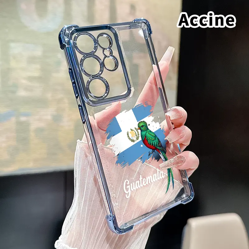 Soft Transparent Silicone Smartphone Case - Guatemalan Quetzal Pride Pattern, Electroplated, Shockproof, Anti-Slip Surface, Lightweight Casing for Samsung Galaxy S22+, S23 Ultra, S24+, S25, S26 Cellphone Protection Accessories
