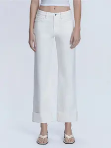 High Rise Optic White Cuffed Slim Wide Jeans