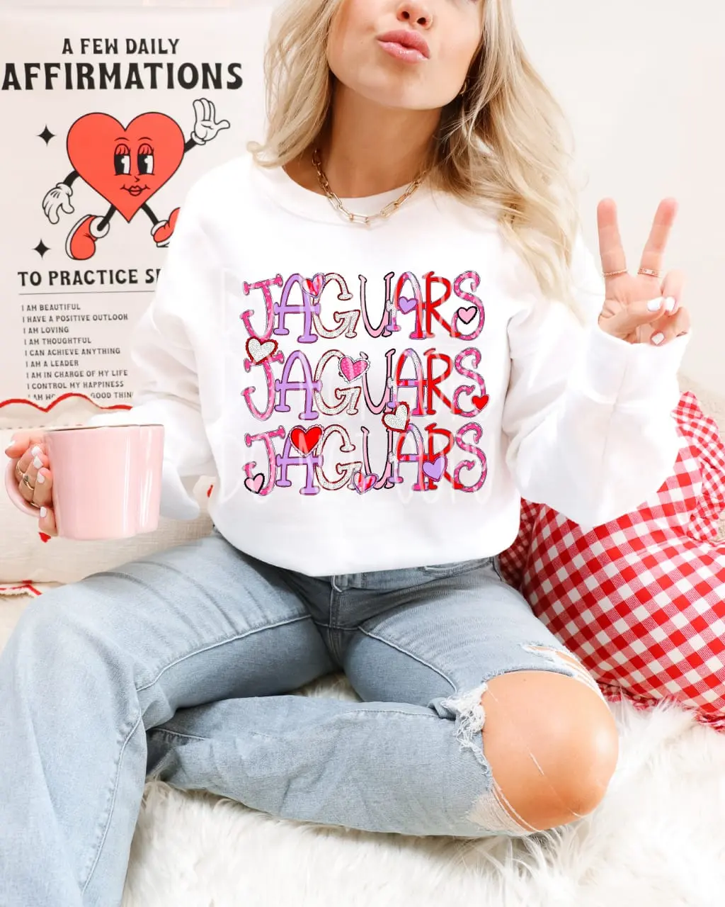 Jaguars Valentine Hearts Design Sweatshirt