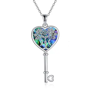 YFN Triple Moon Goddess Key Pendant Necklace 925 Sterling Silver Tree of Life Necklace Pentagram Pentacle Pagan Wiccan Magic Amulet Jewelry for Women