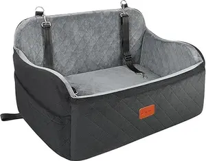 Dog Car Seat for Large Size Dog,Soft Fabric Car Dog Bed Filling Memory Foam，2 Clip-On Safety Leashs for 2 Small Dogs,Removable and Washable Comfy Pet Car Seat,Easy to Install and Clean