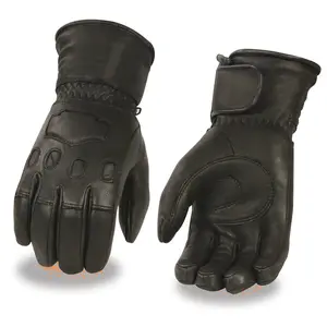 Men's Black Deerskin Leather Thermal Lined Gauntlet Gloves