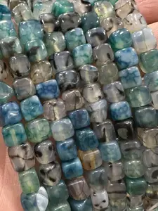 Natural Agate Beads 15 Inch Blue Square Fire Agate Spacer Beads, 8mm Loose Fit Jewelry Making Supplies for DIY Crafts Accessories