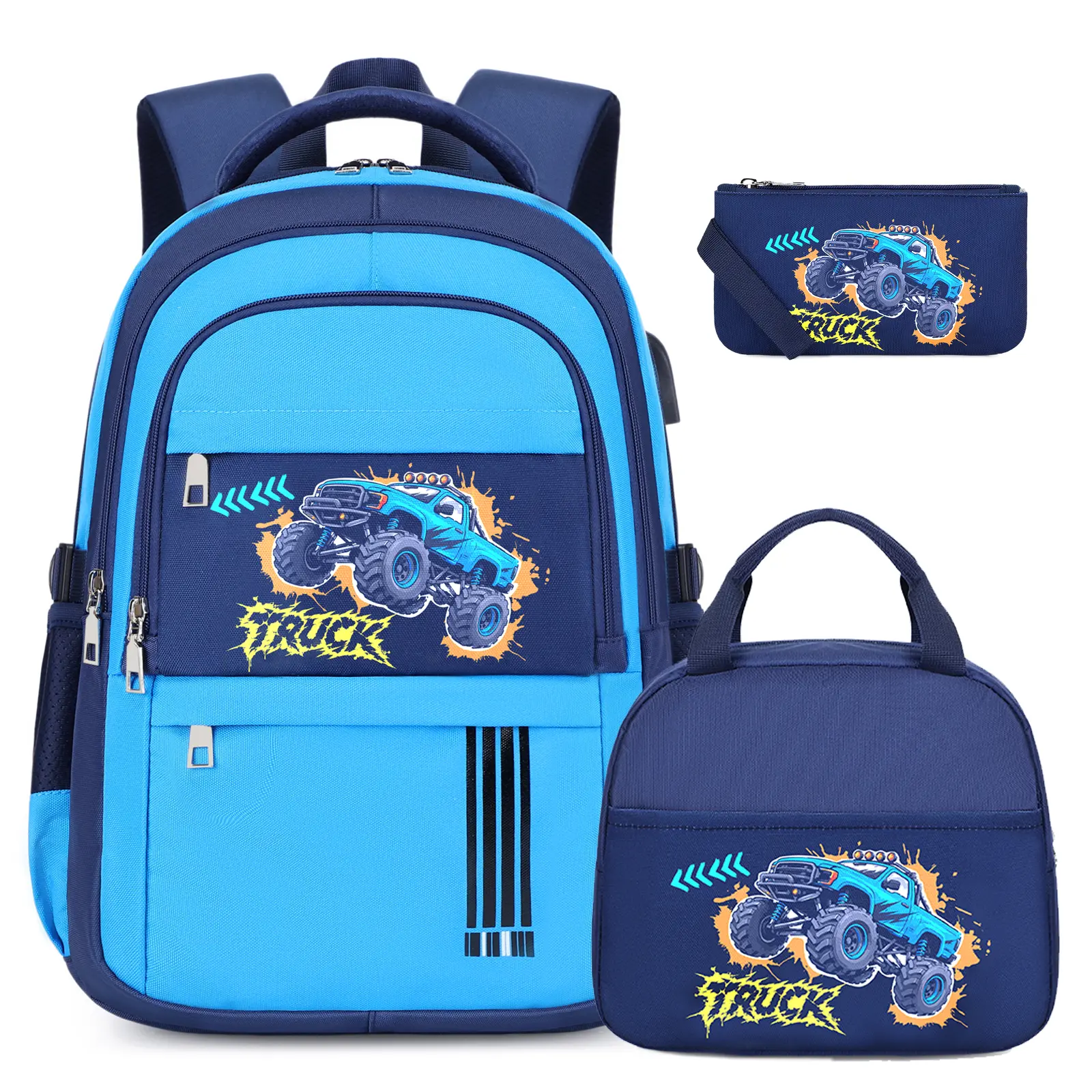 SIMILOVE Boys' 3-Piece Waterproof School Backpack Set - 15.7" x 11.8" x 5.9", Padded Breathable Adjustable Shoulder Straps, 3 Front Pockets, USB Headset Port, Astronaut Pendant, Warm Lunch Box, Pencil Case, Travel Bag, Back-to-School Gift, Kids Backpack,