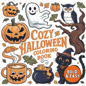 Halloween Bold and Easy Coloring Book: Cute and Simple Designs for Kids, Teens & Adults: Featuring 40 Simple Designs to Color and Relax