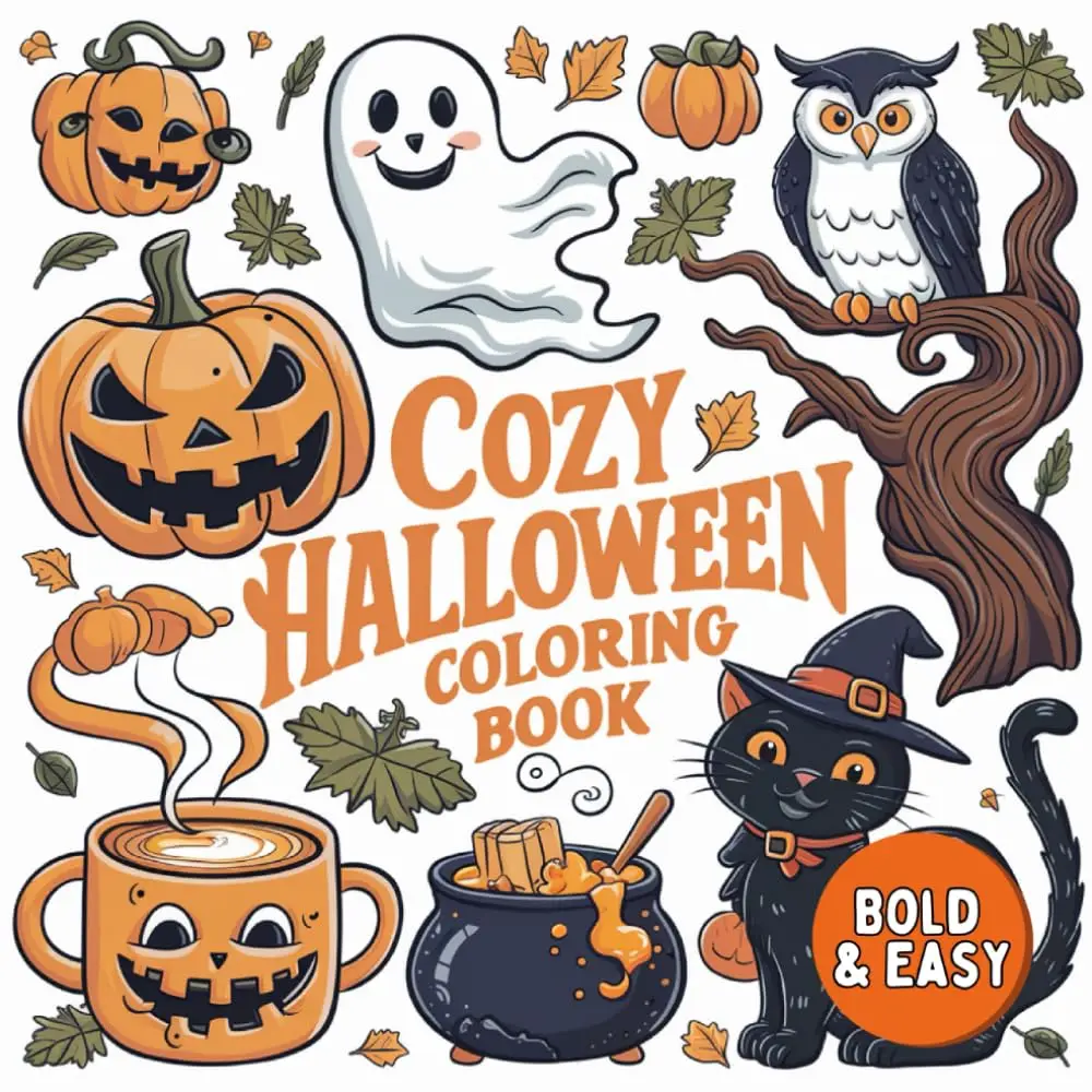 Halloween Bold and Easy Coloring Book: Cute and Simple Designs for Kids, Teens & Adults: Featuring 40 Simple Designs to Color and Relax