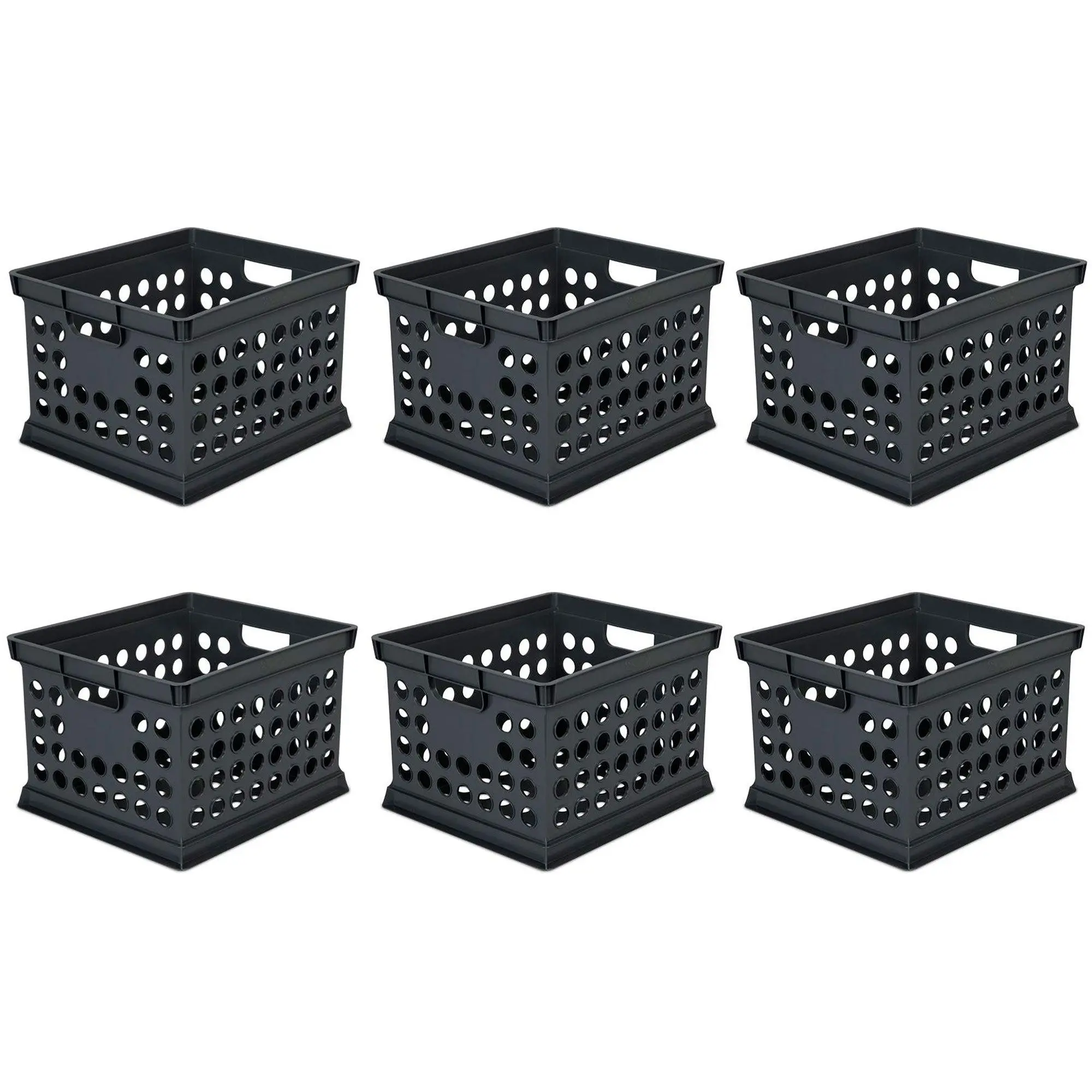 Sterilite Stackable Plastic Storage Open Crate Bin Organizer Box, Black (6 Pack) Room Sterilite Stackable Plastic Storage Open Crate Bin Organizer Box, Black (6 Pack) Room