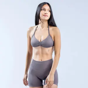 New DF~Comfortable yoga wear with zero-feel texture  High Elastic Matte Sports Halter Bra Nylon Yoga Vest Workout Sets Women Activewear