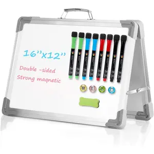 Small Dry Erase White Board Desktop Foldable with Double Sided  Erasers, Portable Design, Ideal for Teacher Use and Drawing