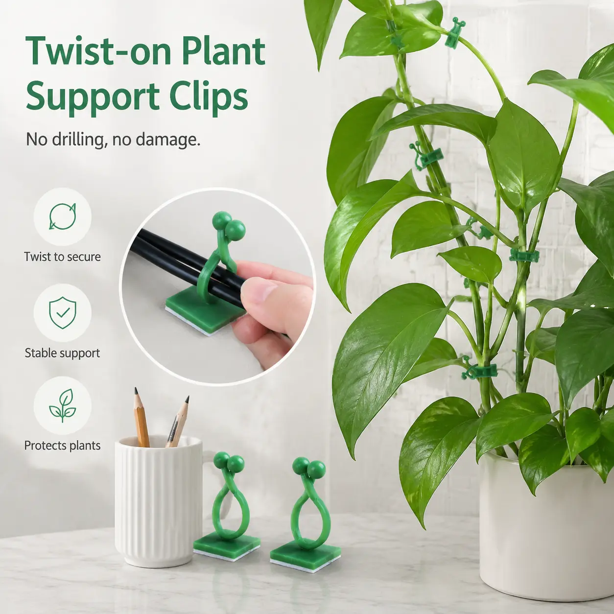 10 Counts, Drill-Free Self-Adhesive Plant Vine and Cable Clips for Wire Arrangement and Smooth Wall Climbing Plant Fixing