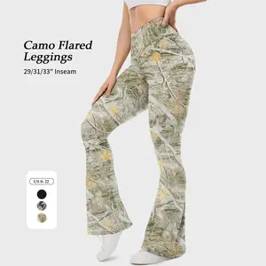 UEU Womens Camo Wide Leg Crossover High Waisted Yoga Pants Flared Leggings 29''/31''/33''