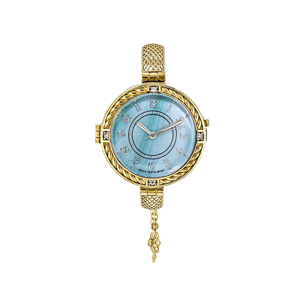 JTV Teal Mother-Of-Pearl 18k Gold Over Bronze with Cubic Zirconia Dial Watch, 0.035ctw