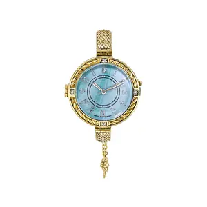 JTV Teal Mother-Of-Pearl 18k Gold Over Bronze with Cubic Zirconia Dial Watch, 0.035ctw