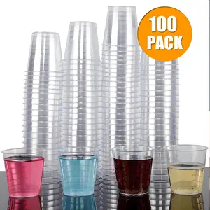 50/100PC Transparent Plastic Small Cup, 1 Ounce Disposable Hard Mini Cups, Ideal for Jelly Pudding Sauce Samples, Vodka Whisky Tequila Containers, Clear Plastic Cups, Party Supplies, Pack