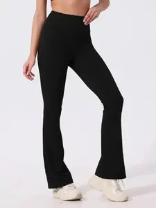 Women's Solid Flare Leg Sports Pants, Casual Comfy High Waist Bell Bottom Trousers for Yoga Gym Workout, Ladies Sportswear for All Seasons