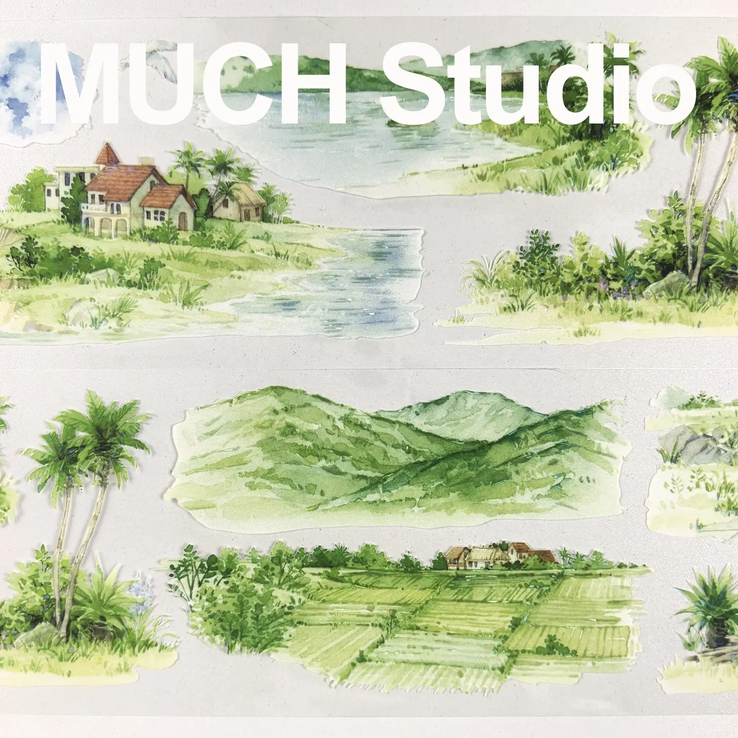 1pc (7*100cm) Back to the Coast, Combined Scenery Stickers of Green Fields and Mountains, Craftsmanship PET Tape, Exquisite Pattern, Versatile, Perfect for Scrapbooking, Journal Decoration, Diaries, Notebooks, Greeting Cards, Decorative Stickers