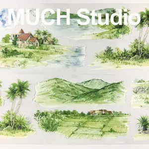 1pc (7*100cm) Back to the Coast, Combined Scenery Stickers of Green Fields and Mountains, High-End Craftsmanship PET Tape, Exquisite Pattern, Versatile and Practical, Perfect for Scrapbooking, Journal Decoration, Diaries, Notebooks, Greeting Cards, Photo