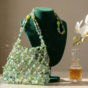Beaded Bag Green Crystal