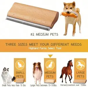 Deshedding Grooming Tool For Dogs, Cats & Horses, Ergonomic Design Wood Groom Brush, Professional Pet Groomer, Painlessly Remove For Short & Long Hair, Fur & Dirt