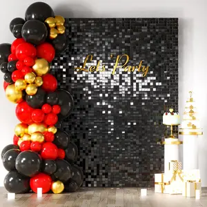 Black Shimmer Wall Backdrop Panels, Square Sequin Photo Wall Decor for Parties, Weddings, Birthdays, Halloween & Bachelorette Events - 24/30/36/49 Panels Available