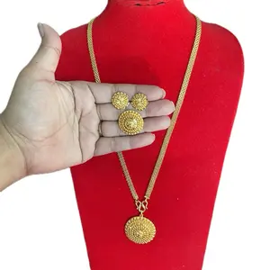 Gold Plated Chain Necklace with Matching Earstud and adjustable finger ring