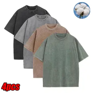 Pack of 4 men’s casual athletic short-sleeve T-shirts, cotton, solid color, washed finish, outdoor sports casual wear, men’s T-shirt, men’s short sleeve, summer clothing, summer short sleeve,summerwins,father'sdaygifts