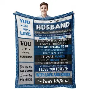 Retro Glam Fading-Proof Flannel Custom Blanket - 280GSM, Personalized Printed Love Message Text, Decorative Design, 1pc Gift for Husband from Wife, Ideal for Birthday, Wedding Anniversary, Personalized Blankets