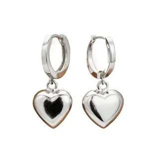 Luxury Silver Heart Drop Earrings - Trendy Dangling Polished Heart Hoop Earrings with Shiny Silver Plated Finish & Secure Huggie Clasps, Lightweight Hypoallergenic Comfortable Design, Perfect for Daily Wear Date Night Party