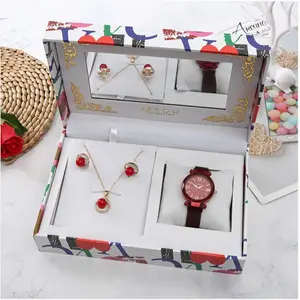 Quartz Watch Necklace Stud Gift Set - Includes Three Pieces with Earrings and Bracelet