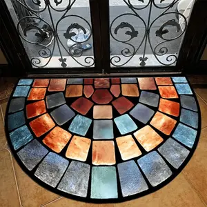 Non-Slip Pebble Style Semicircular Bathroom Mat - Super Absorbent Quick Drying, Decorative Bath Mat, Machine Washable Bathroom Carpet