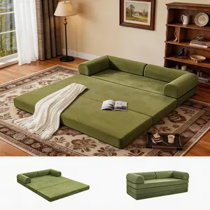 4-in-1 Multifunctional Foldable Floor Couch Convertible Futon Sofa,Compact Boneless Corduroy Sofa Bed, with L-Shaped Armrests-Sleeper Mattress Chair Bed Comfy Portable Lounge, Pet Seat for Small Apartments, Living Room, Bedroom, No Assembly Required