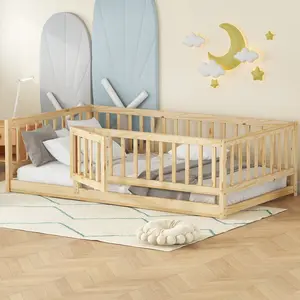 Bellemave Twin Size Montessori Floor Bed - Oak and Pine Wood Frame with Slats, Ergonomic Safe Sleep Toddler Bed, Easy Assembly, Safe Sleep Bed,summervibes