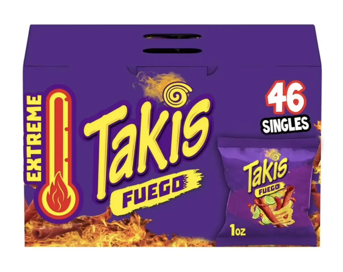 Takis Fuego Rolled Tortilla Chips - Spicy Snacks, Crunchy, Crispy, Tangy Flavor, 1 oz, 46 Pack Takis Fuego Rolled Tortilla Chips - Spicy Snacks, Crunchy, Crispy, Tangy Flavor, 1 oz, 46 Pack