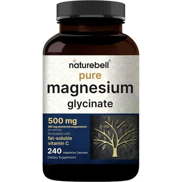 NatureBell Pure Magnesium Glycinate 500mg Per Serving, 240 Veggie Capsules | 100% Chelated & Purified Magnesium Supplement for Women & Men. 3rd Party Tested, Vegan Friendly, Non-GMO, Filler Free.